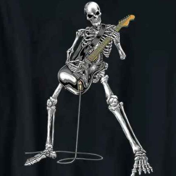 Musician T- Shirt Black Skeleton Guitar Concert Shirt - Picture 2 of 6
